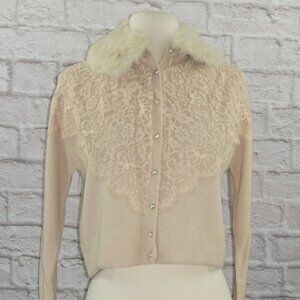 Vintage 50's Lace Fur Collar Cardigan Sweater